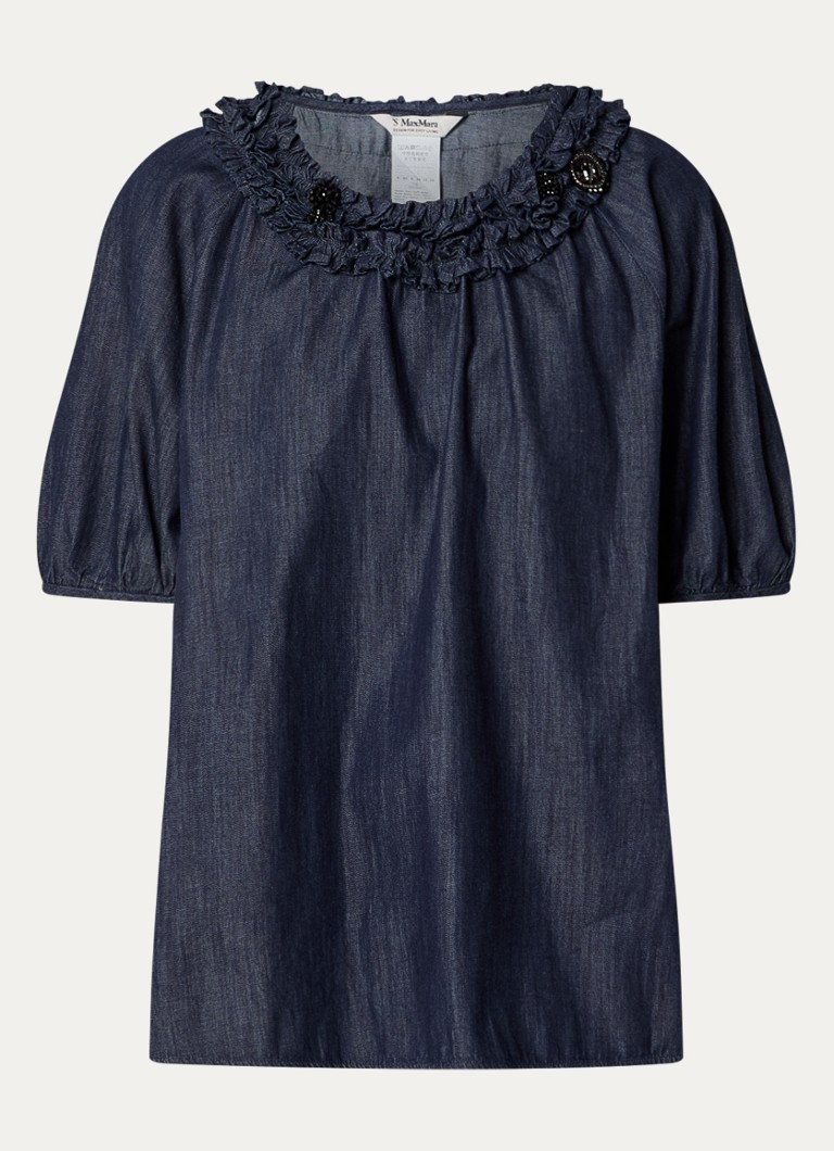 MaxMara Dames Catia tuniek van denim met ballonmouw en strass in de kleur Indigo