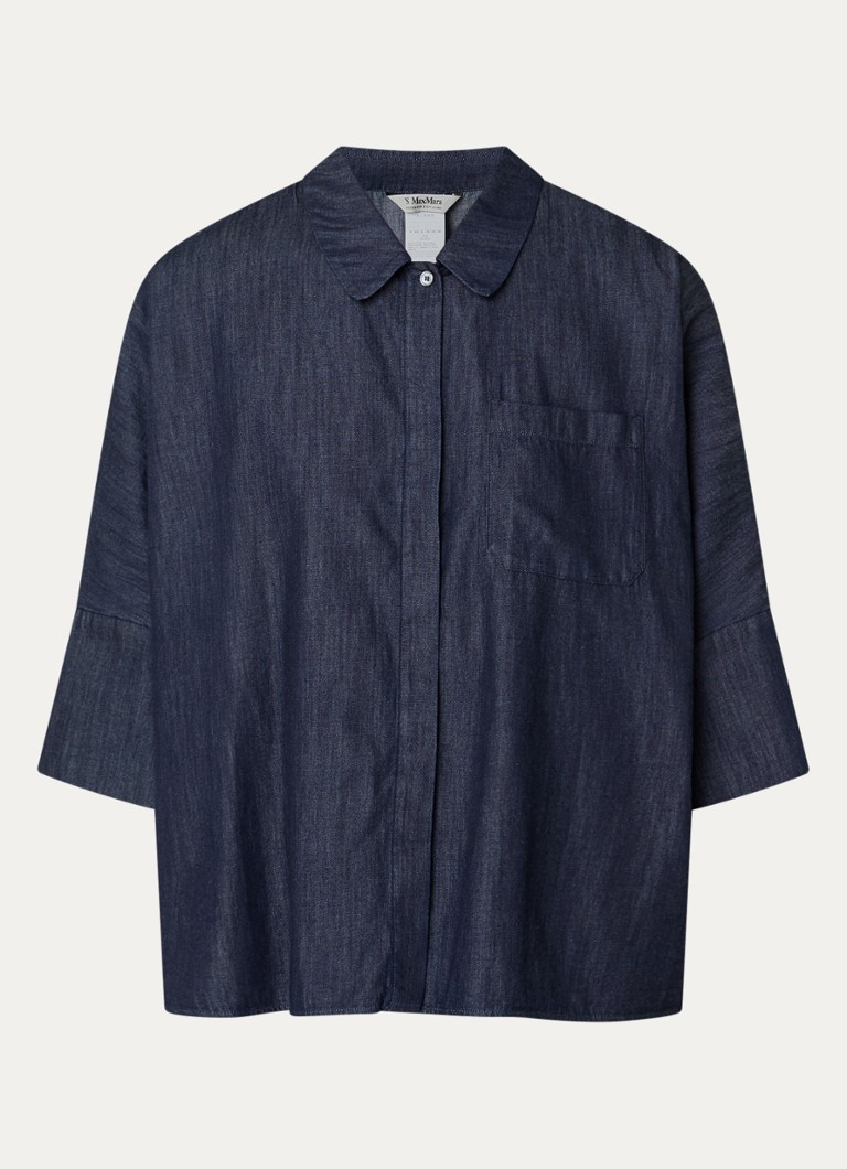MaxMara Dames Blouse van denim met borstzak in de kleur Indigo