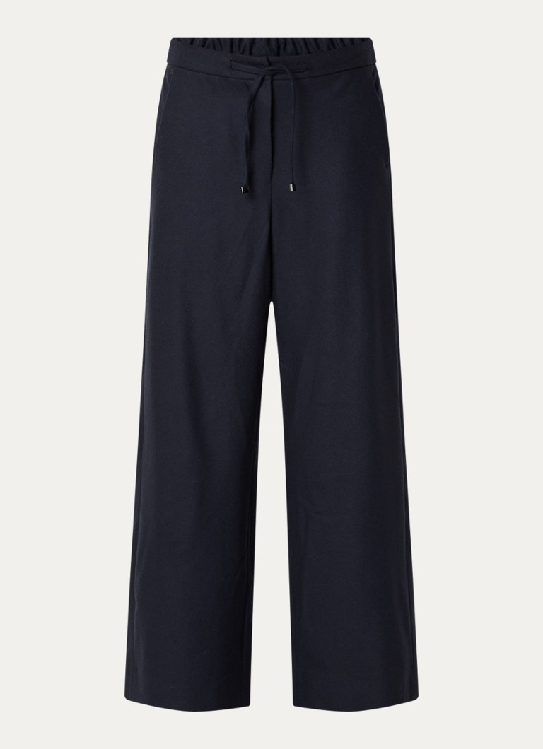 Max Mara Dames Floria high waist wide fit broek van scheerwol in de kleur Donkerblauw