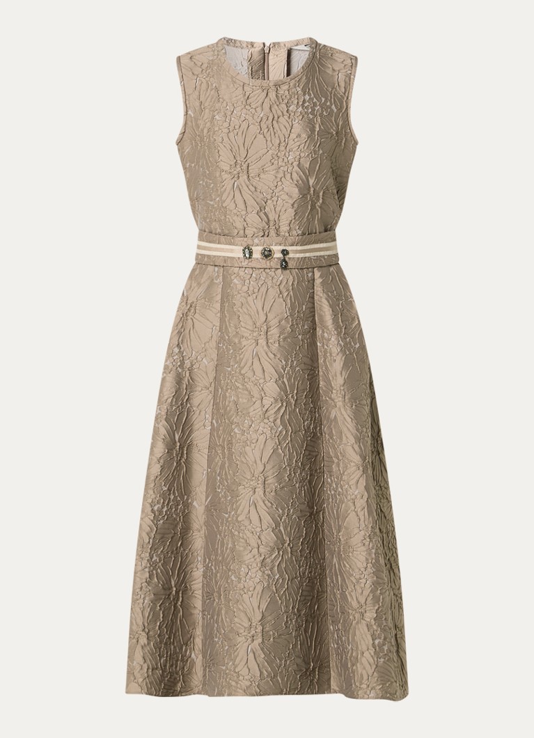 MaxMara Dames Skipper midi jurk met bloemborduring en ceintuur in de kleur Donkerbeige