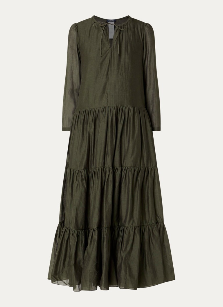 MaxMara Dames Midi jurk in zijdeblend met plooidetail in de kleur Donkergroen