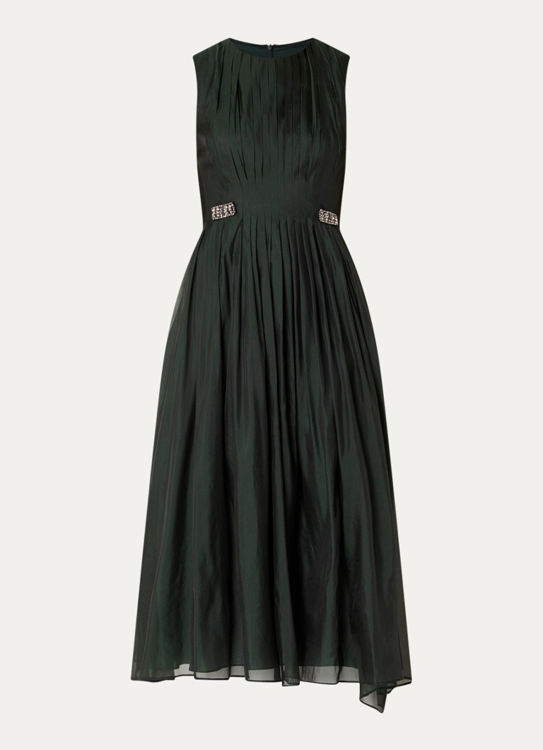 MaxMara Dames Midi jurk in zijdeblend met plooidetail in de kleur Donkergroen