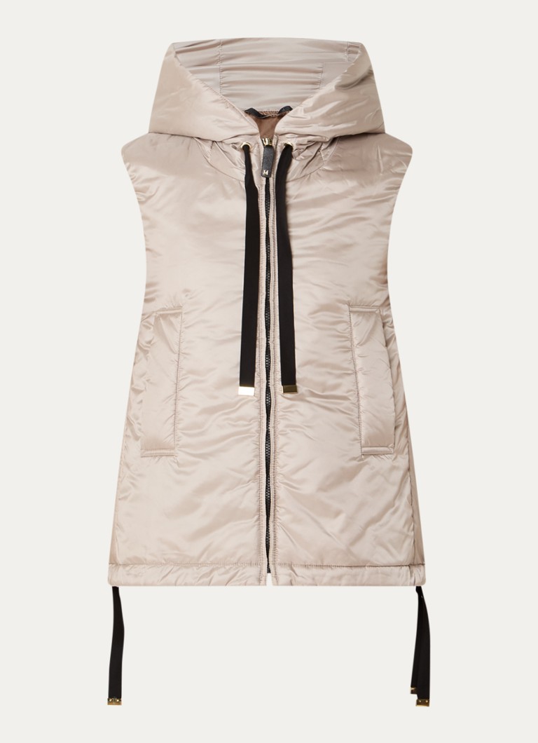 MaxMara Dames Greengo gewatteerde bodywarmer met capuchon en waterafstotende coating in de kleur Beige