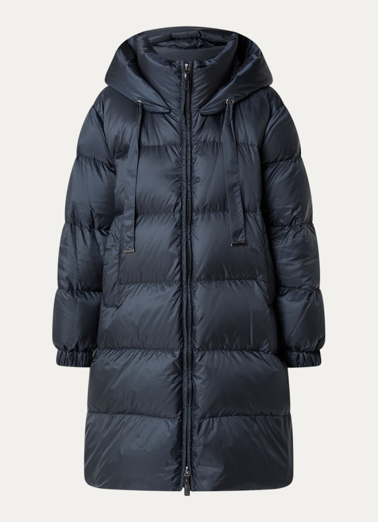 Max Mara Dames Marte longline pufferjas met donsvulling en afneembare capuchon in de kleur Donkerblauw