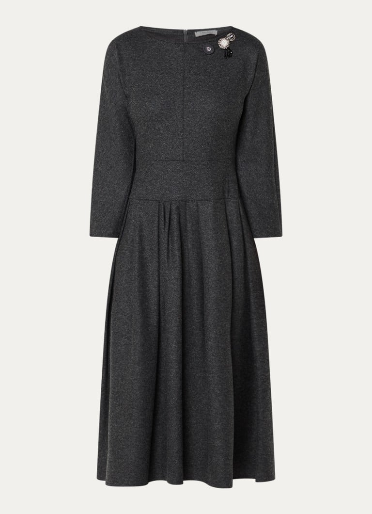 Max Mara Dames Tania midi jurk in wolblend met plooien in de kleur Donkergrijs
