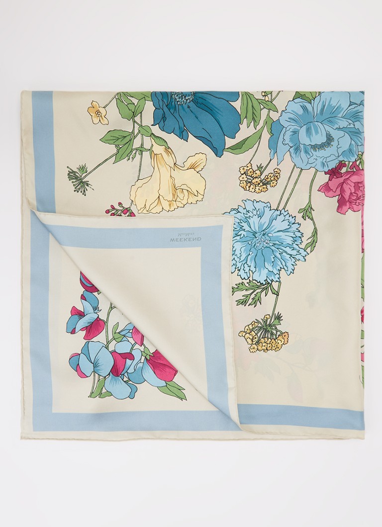 MaxMara Dames Sjaal van zijde met bloemprint 90 x 90 cm in de kleur Creme