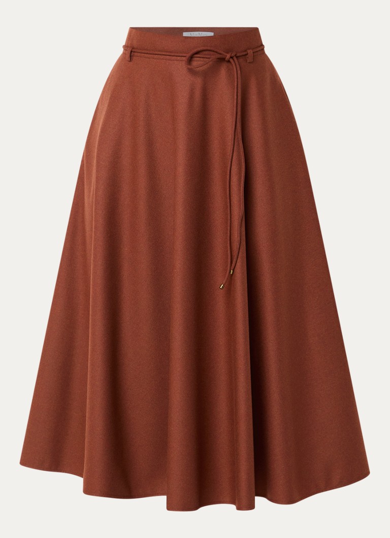 Max Mara Dames Califfo midi plooirok van kasjmier met strikceintuur in de kleur Steenrood