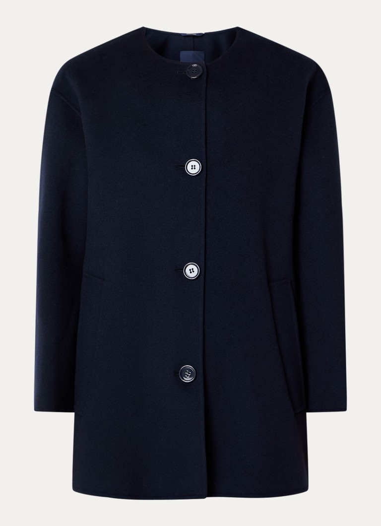 MaxMara Dames Alicia mantel van scheerwol met steekzakken en sjaalkraag in de kleur Donkerblauw