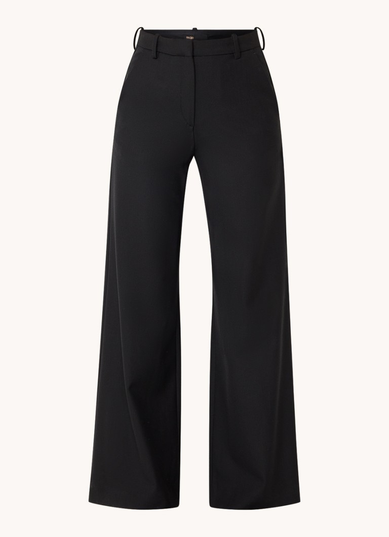 Maje Dames High waist wide fit pantalon in wolblend met steekzakken in de kleur Zwart