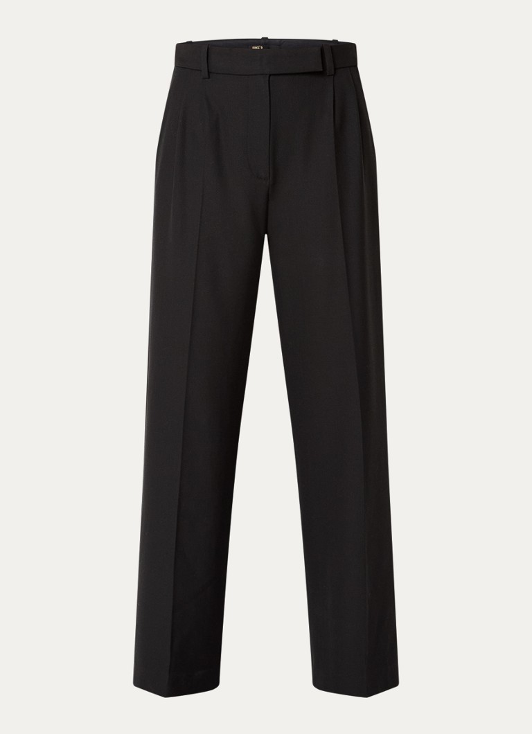 Maje Dames High waist wide fit pantalon in wolblend met steekzakken in de kleur Zwart