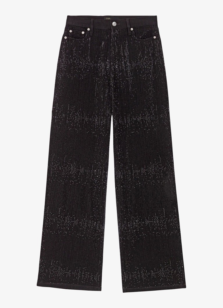 Maje Dames Mid waist wide leg jeans met strass in de kleur Jeans