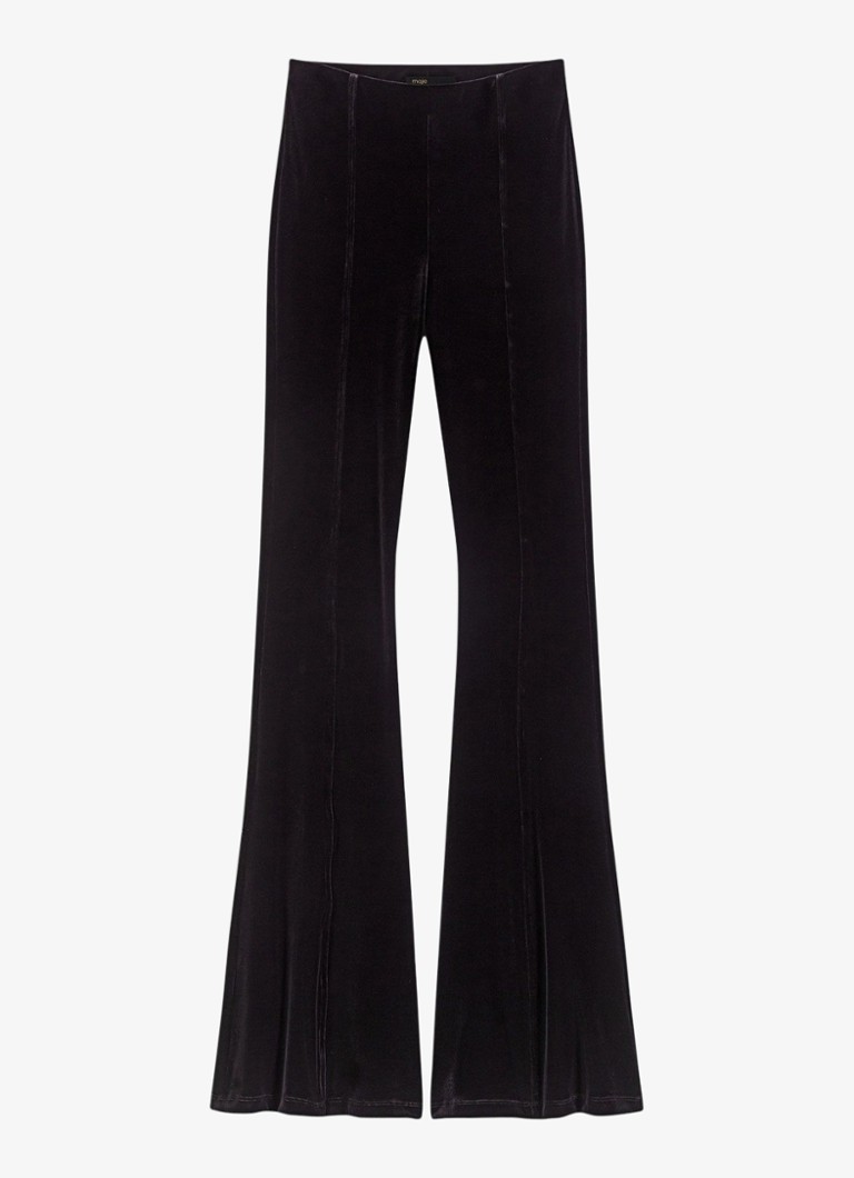 Maje Dames Flared fit broek van fluweel in de kleur Zwart