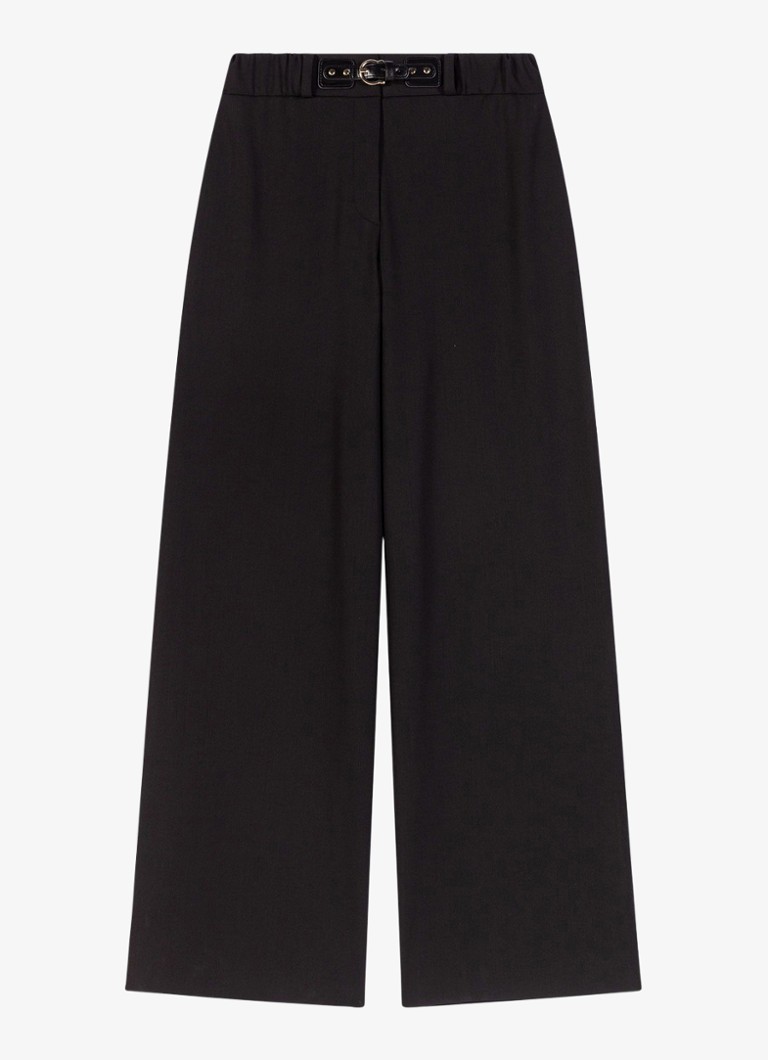 Maje Dames High waist wide fit pantalon in wolblend met gesp in de kleur Zwart