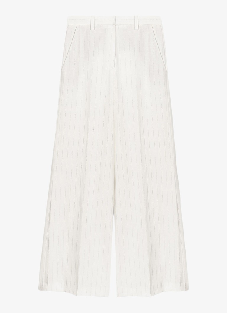 Maje Dames High waist wide fit pantalon in linnenblend met krijtstreep in de kleur Wit