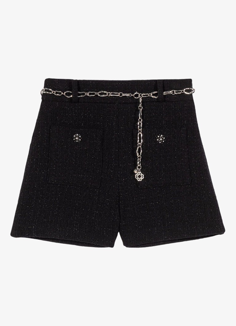 Maje Dames High waist wide fit korte broek met tweed-look in de kleur Zwart