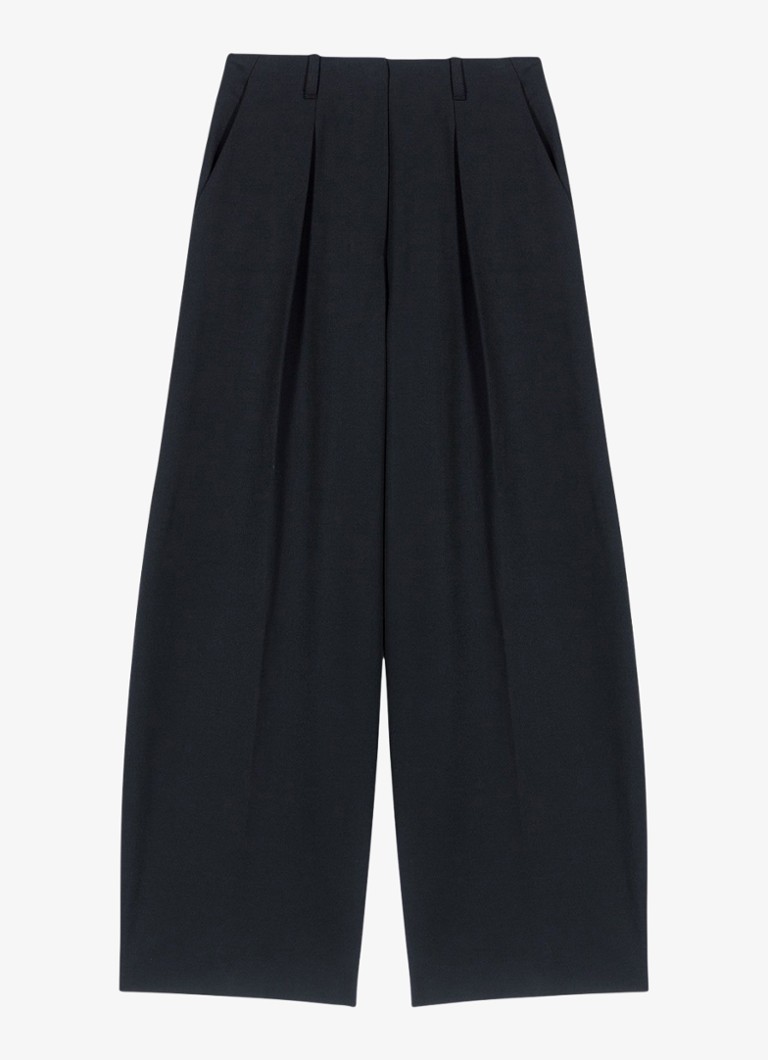 Maje Dames High waist wide fit pantalon in wolblend met steekzakken in de kleur Zwart