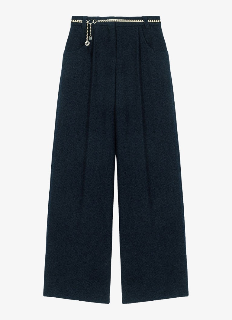 Maje Dames High waist wide fit pantalon met steekzakken in de kleur Donkerblauw