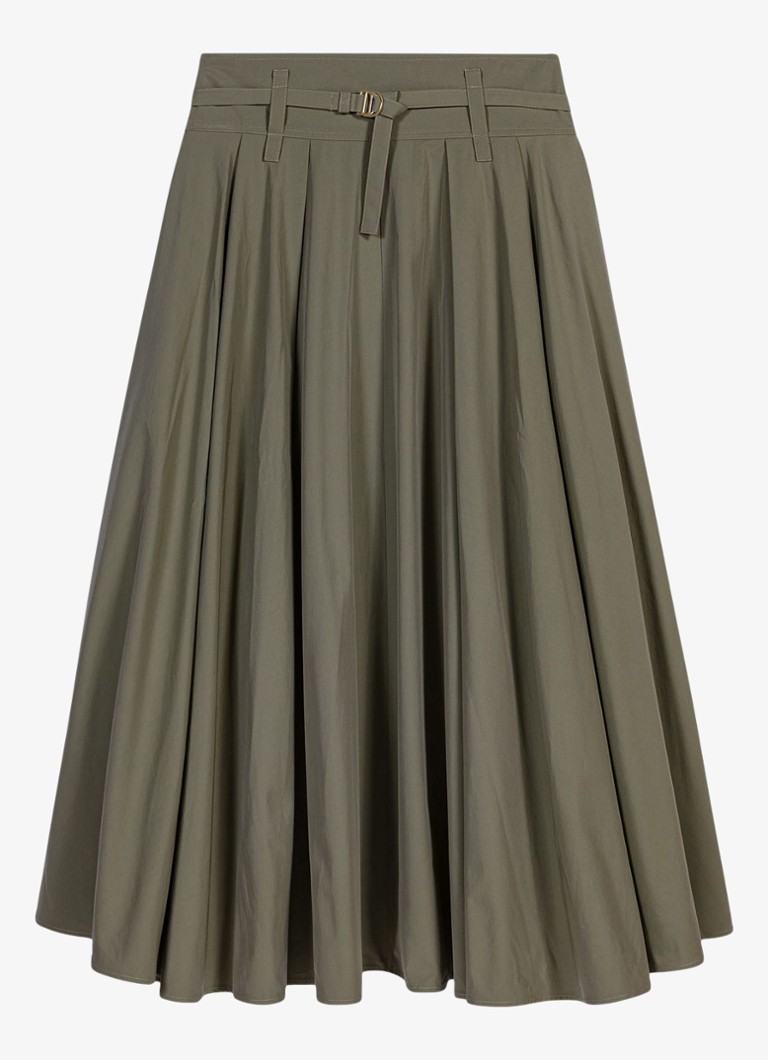 Maje Dames Jeji midi rok met plooien in de kleur Legergroen