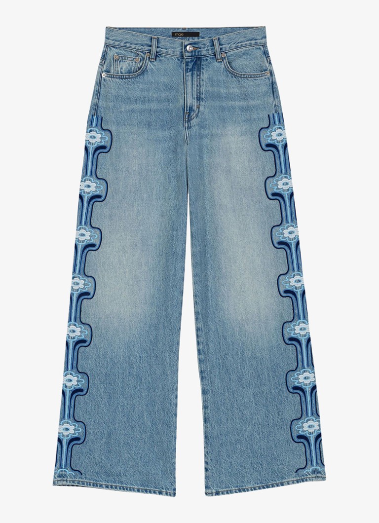 Maje Dames Pintbrode high waist loose fit jeans met broduring in de kleur Indigo