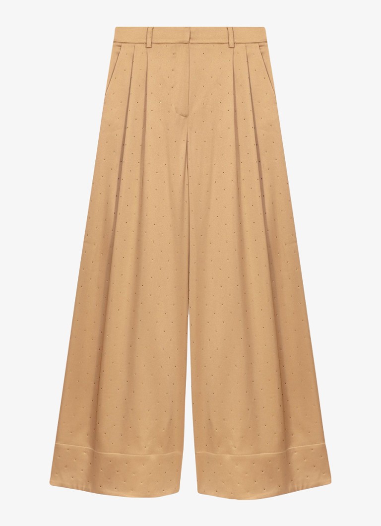 Maje Dames Pitero high waist wide fit pantalon van satijn met strass in de kleur Bruin