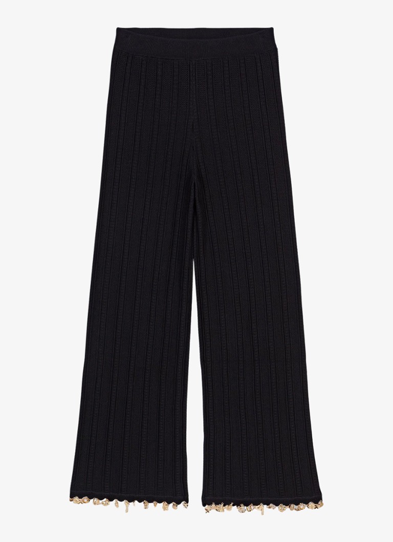 Maje Dames Pishella palazzo broek met ribstructuur in de kleur Donkerblauw