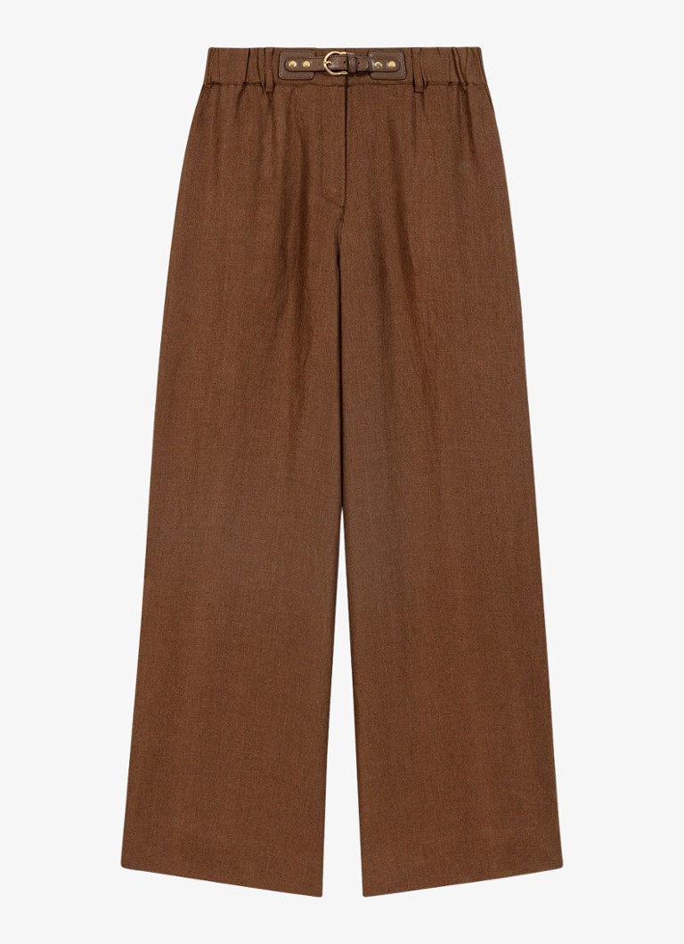 Maje Dames Piumacao high waist loose fit pantalon met ceintuur in de kleur Bruin