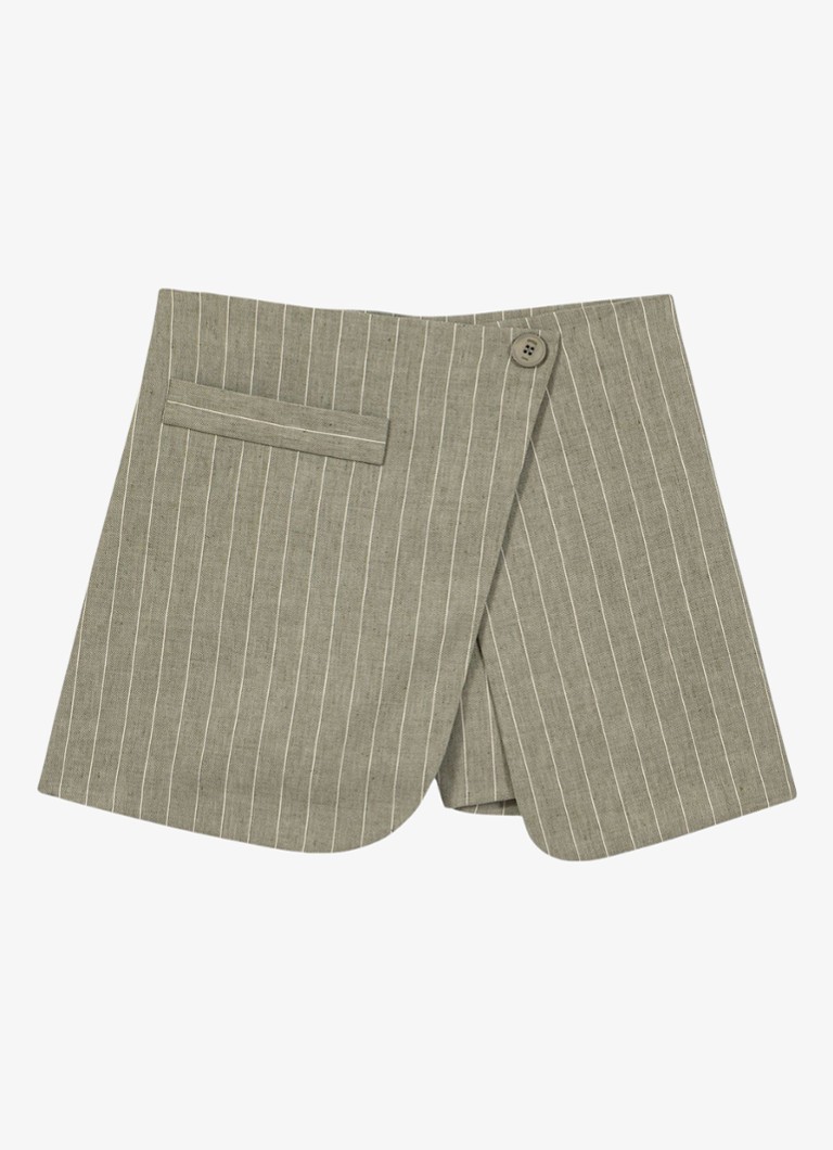 Maje Dames Ipimousse korte broek met streepprint in de kleur Legergroen