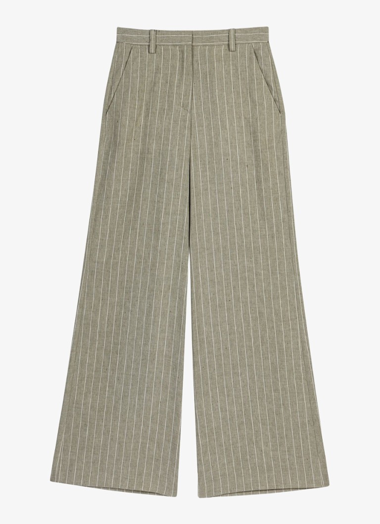 Maje Dames Pilimousse high waist wide fit pantalon met streepprint in de kleur Legergroen