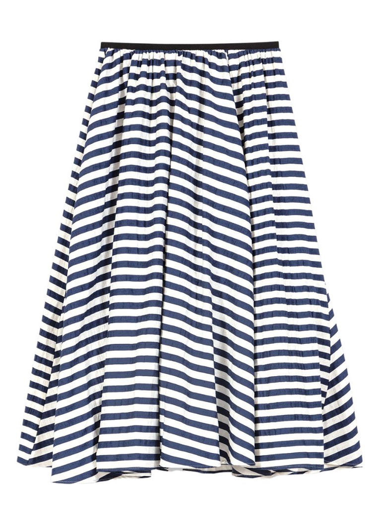 Maje Dames Jalais midi rok met streepprint in de kleur Donkerblauw