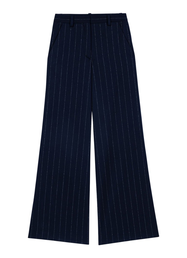 Maje Dames High waist wide fit pantalon in wolblend met krijtstreep in de kleur Donkerblauw