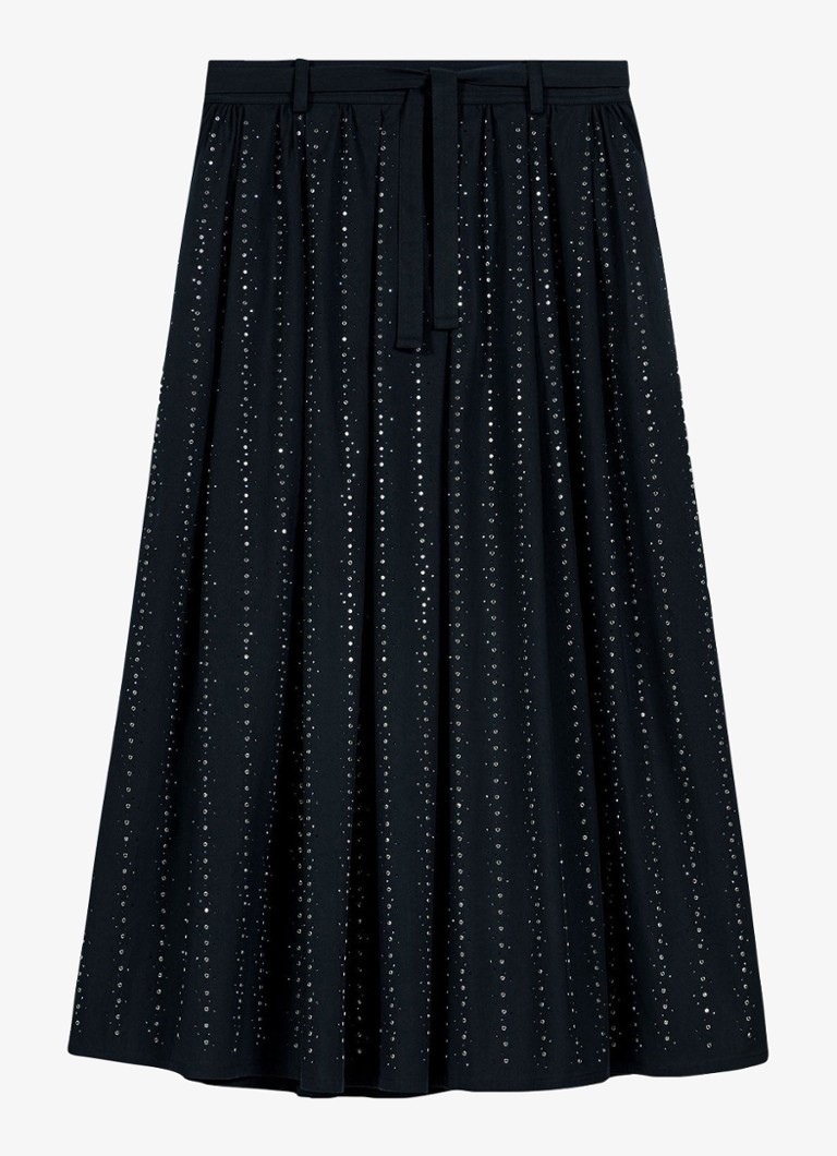 Maje Dames midi-rok met strassdetails en afneembare strikceintuur in de kleur Donkerblauw