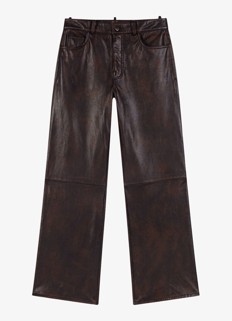Maje Dames High waist straight fit broek van lamsleer in de kleur Donkerbruin