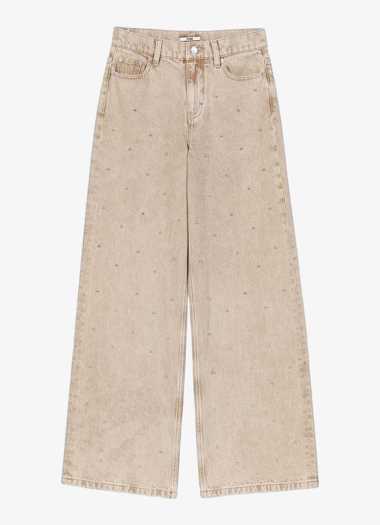 Maje Dames High waist wide fit jeans met strass in de kleur Beige / Beige