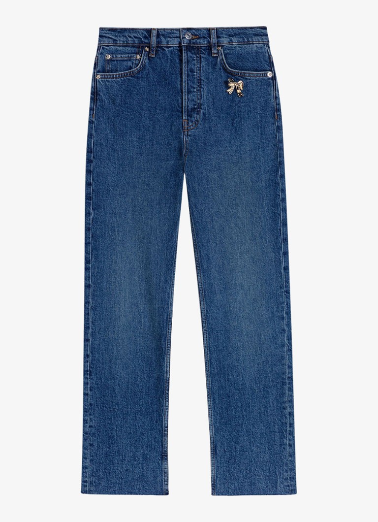 Maje Dames Straight leg jeans met sierlijke broche in de kleur Donkerblauw