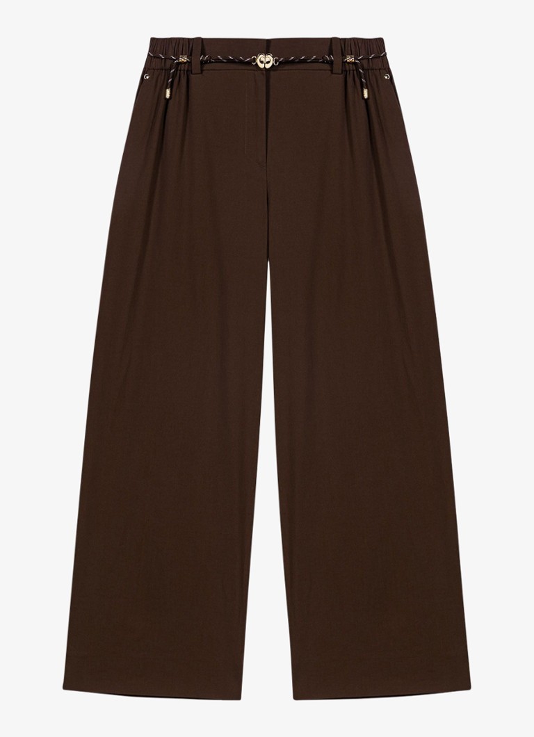 Maje Dames Wide leg pantalon met gevlochten ceintuur in de kleur Brown / Bruin