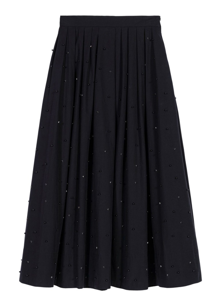 Maje Dames Midi rok met strass en steekzakken in de kleur Zwart