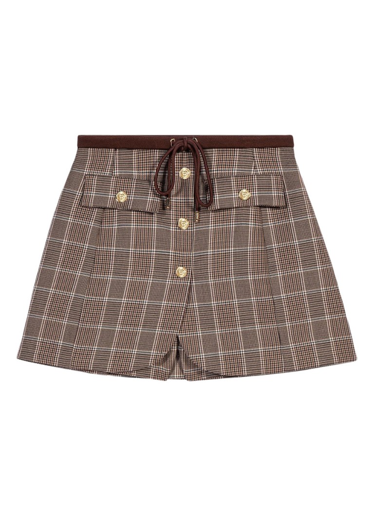 Maje Dames Mini broekrok in wolblend met ruitdessin in de kleur Bruin