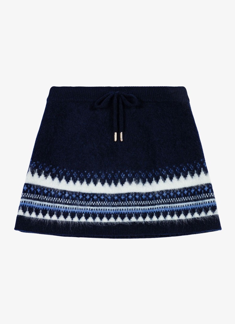 Maje Dames Minirok met ingebreide print en trekkoord in de kleur Donkerblauw