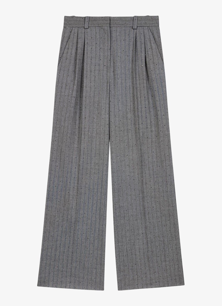 Maje Dames High waist wide fit pantalon met strass in de kleur Grijs