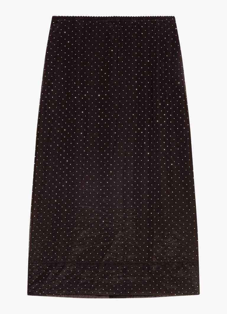 Maje Dames Midi rok met strass in de kleur Donkerbruin