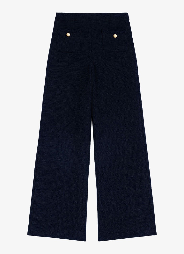 Maje Dames High waist wide fit pantalon met tweed-look in de kleur Donkerblauw