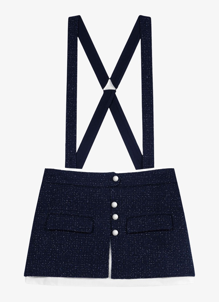 Maje Dames High waist straight fit korte broek met bretels en tweed-look in de kleur Donkerblauw