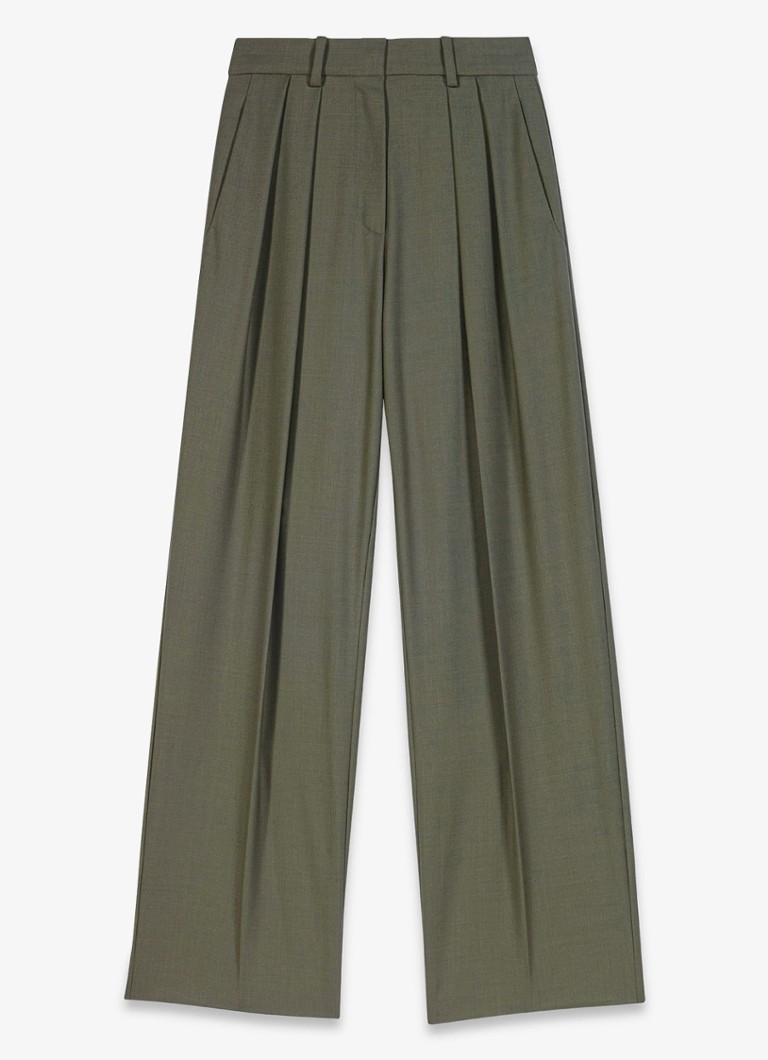 Maje Dames High waist wide fit pantalon in wolblend in de kleur Legergroen