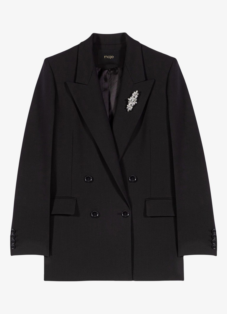 Maje Dames 125Vordeau double-breasted blazer met afneembare broche in de kleur Donkerblauw