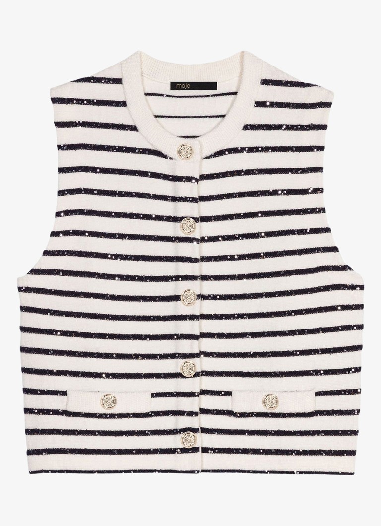 Maje Dames Vest met tweed-look en afneembare kraag in de kleur Donkerblauw