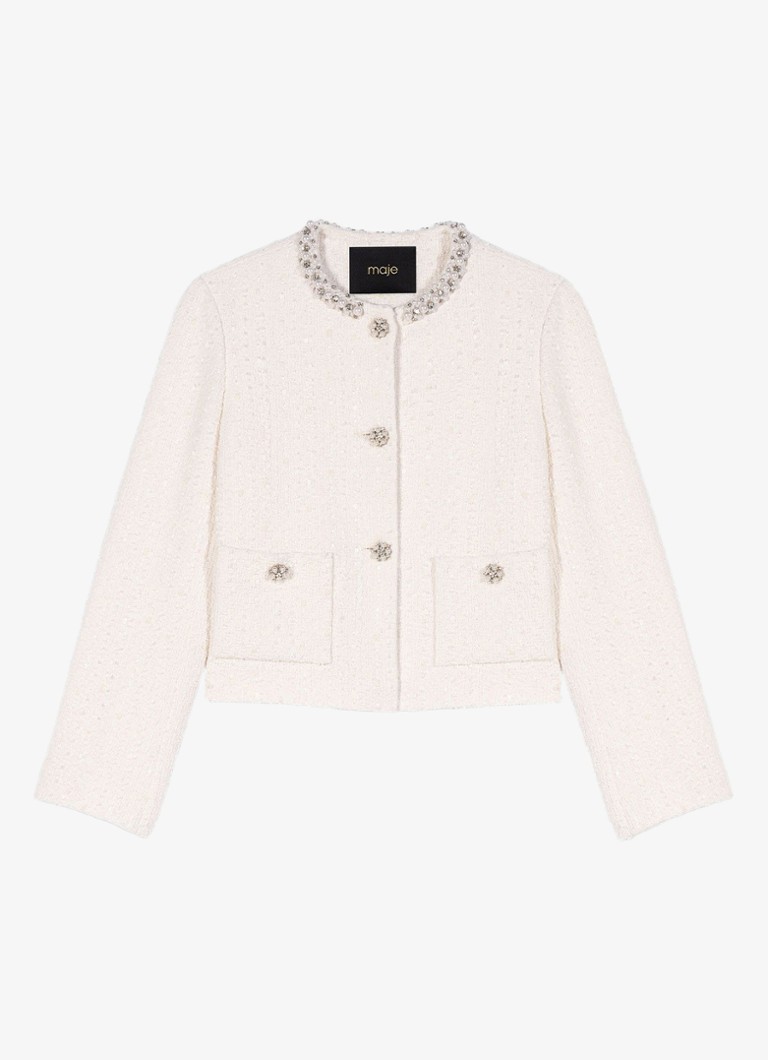 Maje Dames Cropped blazer met tweed-look in de kleur Beige