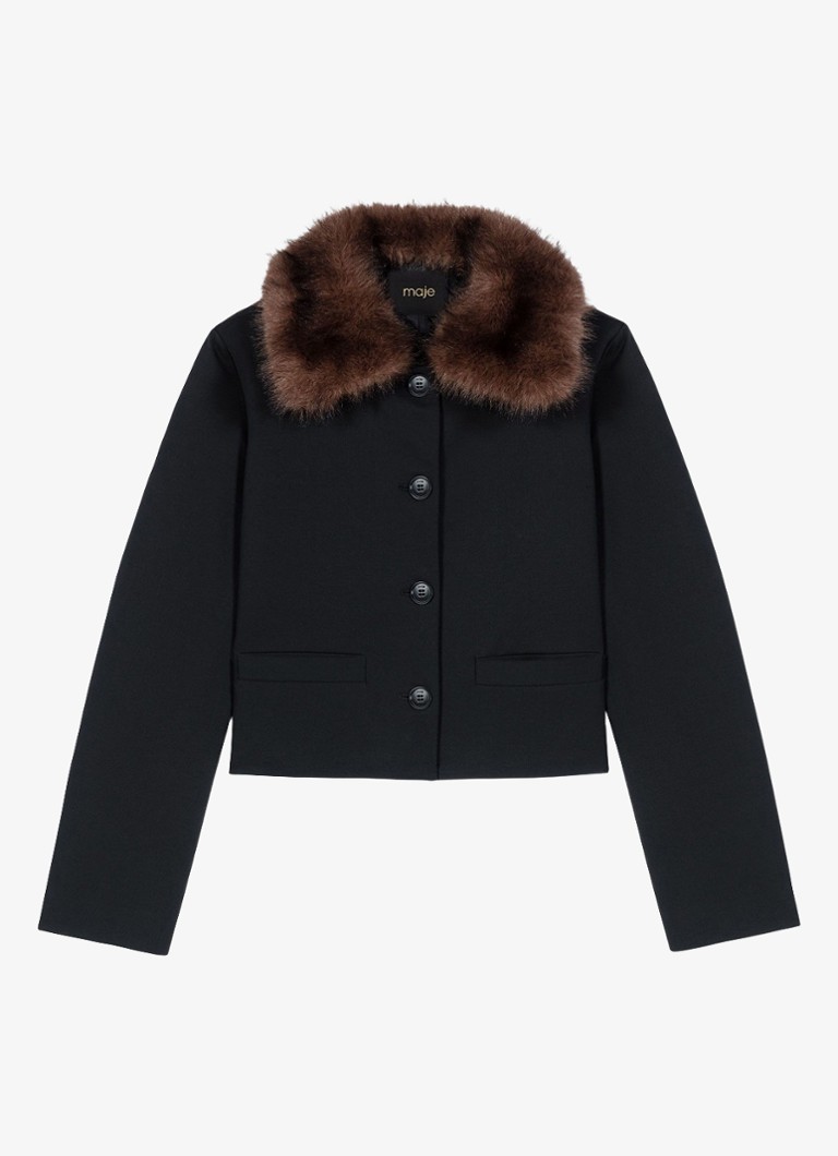 Maje Dames Cropped blazer in wolblend met afneembare kraag in de kleur Jeans