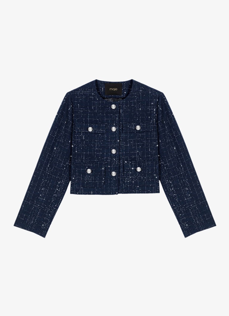 Maje Dames Cropped jack met opgestikte zakken en strass in de kleur Blauw