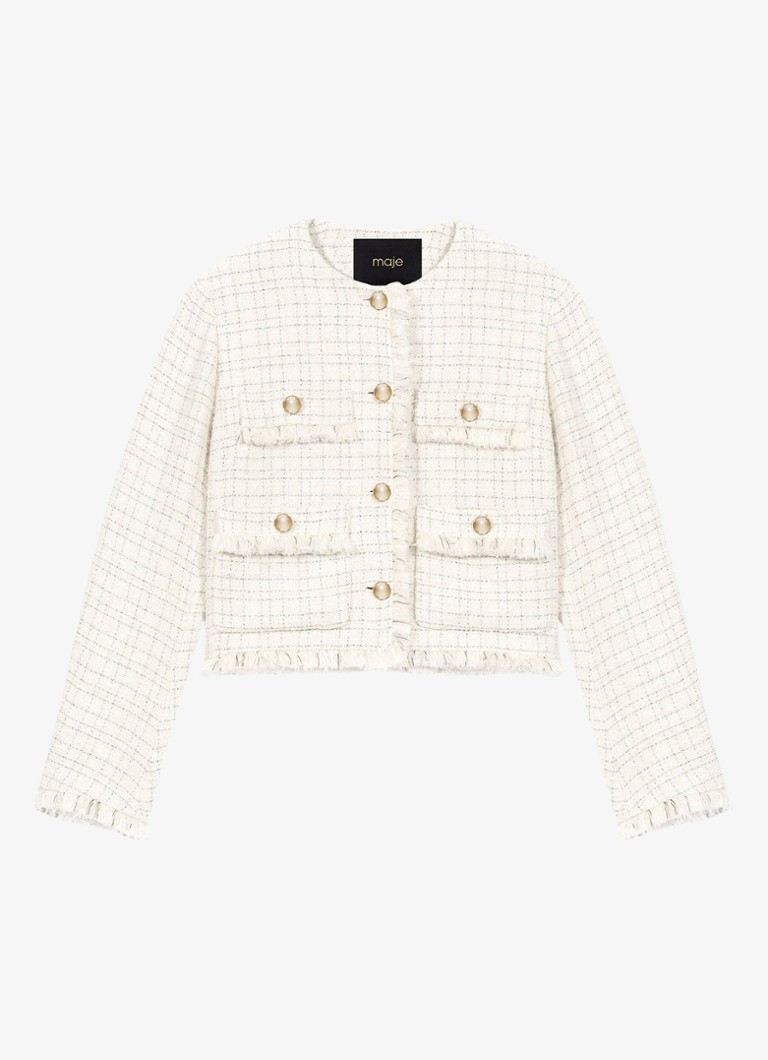 Maje Dames Cropped jack van tweed met opgestikte zakken in de kleur Beige