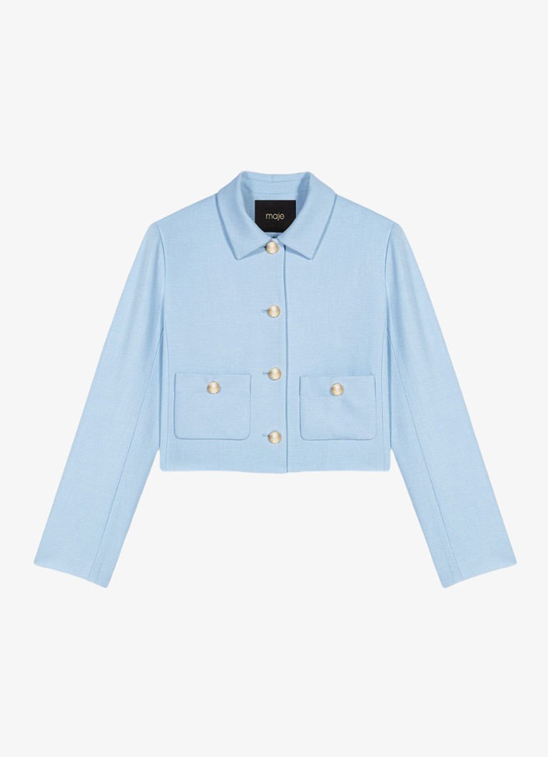 Maje Dames Viguly cropped blazer met opgestikte zakken in de kleur Blauw